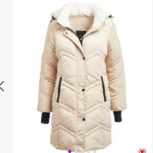 NWT Steve Madden Creme Long Heavy Duty Snow Winter Zipper Puffer Coat Size 2X